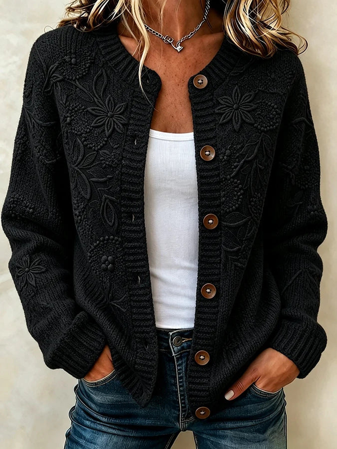 Women Floral Long Sleeve Crew Neck Casual Spring/Fall Cardigan Outerwear